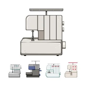 Overlock sewing machine set tailoring textile industry Stock Illustration