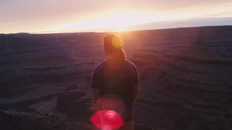 Overlook of deep canyon at sunset Stock Footage 127458824