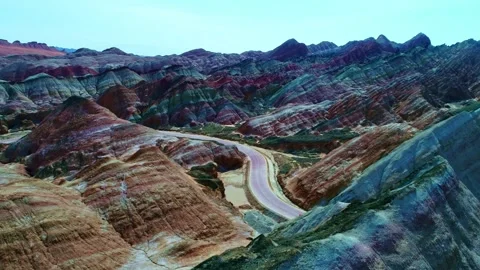Overlook Devil City Road Yardang Scenery Qinghai China Video stock 336699623