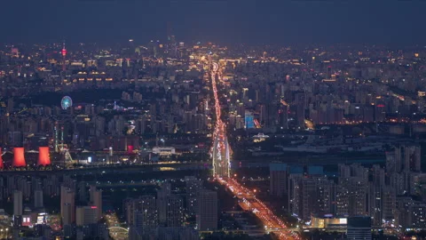 Overlook of Full Chang'an Avenue to Distant China Zun Stock Footage 336934244