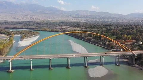 Overlook Guide Yellow River Bridge Scenery Qinghai China Video stock 336699532