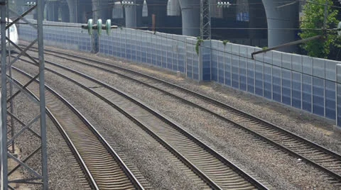 Overlook high-speed rail fast passing. Stock Footage 23773465