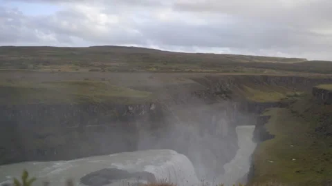 Overlook of an Icelandic waterfall Stock Footage 171546925