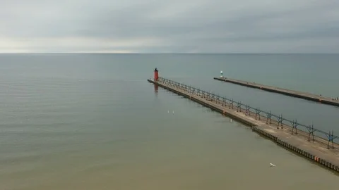 Overlook of Pier and Lighthouse Video stock 95558365