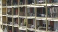 Overlook of rowed up building and streets in resort city on sunny day, panorama 4k or 4k+ Resolution