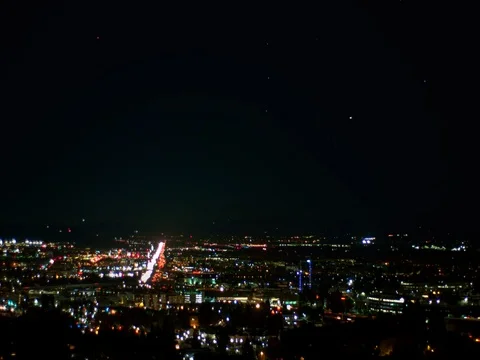 Overlook of valley at night Stock Footage