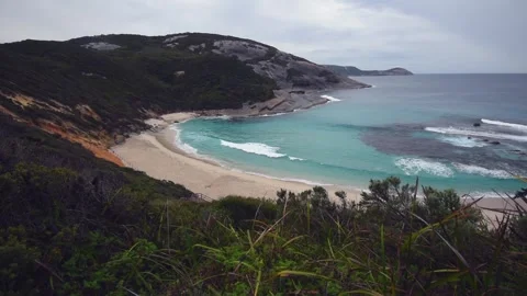 Overlooking the beach at Salmon Pools, Torndirrup NP, Western Australia. Stock Footage 339416249
