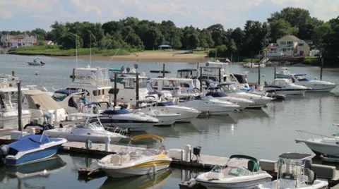 Overlooking boats in a harbor Stock Footage 28037920