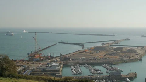 Overlooking a busy construction site scene at Dover Harbour Stock Footage 87151737