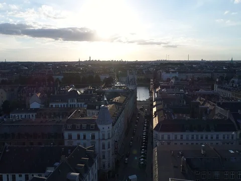 Overlooking Copenhagen with Drone Stock Footage