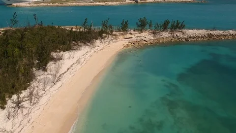 Overlooking Eight Mile Rock Beach Coastline, Grand Bahama Drone Footage Stock Footage 89390721