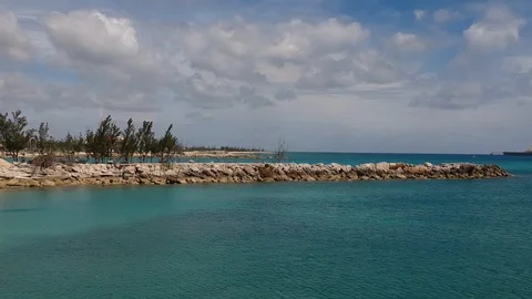 Overlooking Eight Mile Rock Beach Coastline, Grand Bahama Drone Footage Stock Footage 89390962