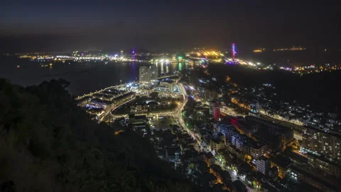 Overlooking Ha Long Bay at Night, Vietnam Timelapse  Stock Footage 137212430