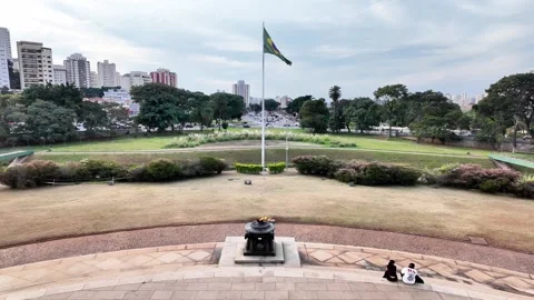 Overlooking Independence Park and Waving Flag from the Monument Stock Footage 334953807