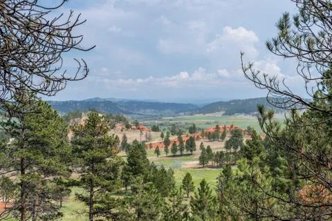 An overlooking landscape of Devils Tower National Monument, Wyoming Stock Photos
