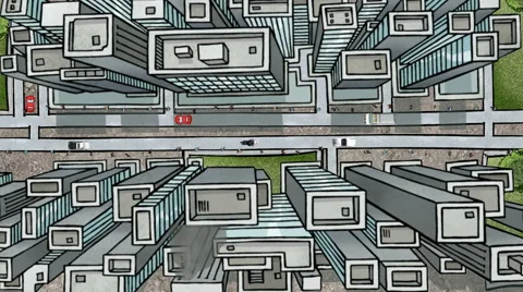 Overlooking Large City Cartoon: Looping Stock Footage 63144077