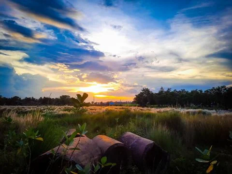 Overlooking the river at sunset Foto stock