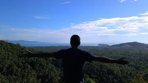 Overlooking on the sea view with rising hands Stock Footage 89422682