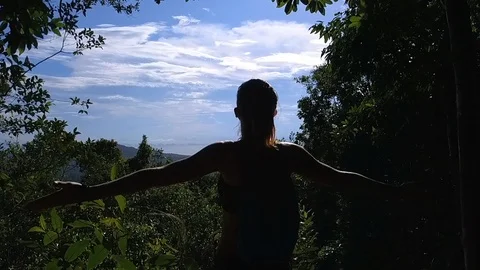 Overlooking on the sea view with rising hands Stock Footage 89423407