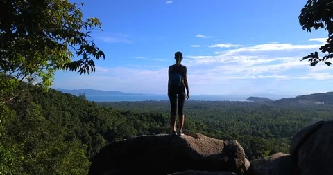 Overlooking on the sea view with rising hands Stock Footage 89425324