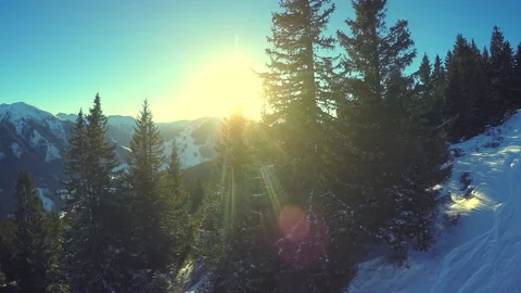 Overlooking snow mountains. epic Alps panorama. winter landscape Stock Footage 71102223