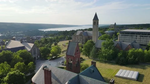 Overlooking the Summer campus of Cornell University Stock Footage 169916997