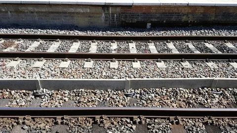 Overlooking train tracks at a railway station Stock Footage 111137084
