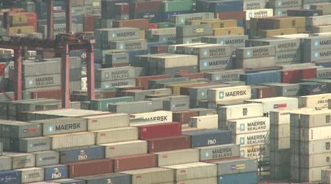Overlooking Vast Container Port Stock Footage 10723950