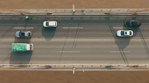 Overlooking vehicles on the bridge - slow motion camera 스톡 동영상 247362927