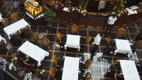 Overlooking view of fine dining inside the Shoppes at Marina Bay Sands. Stock Footage 82224921