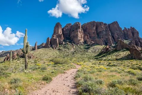 An overlooking view of nature in Lost Dutchman SP, Arizona Stock Photos