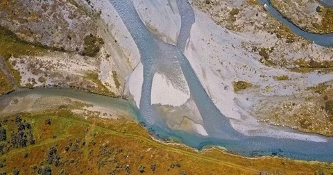 Overlooking view of  Tasman River at Aoraki Mount Cook National Park Stock Footage 73271245