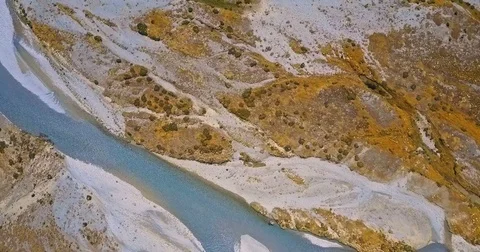 Overlooking view of  Tasman River at Aoraki Mount Cook National Park Stock Footage 73271676