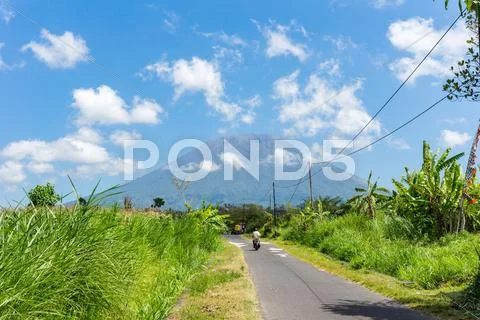 Overlooking the volcano Agung in Bali Stock Photos