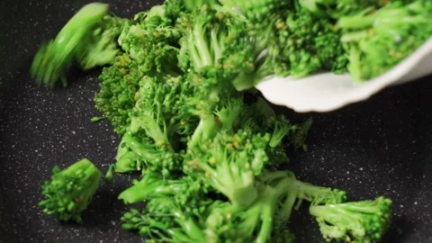 Overmix Broccoli in a Pan. Lunch of vegetables Stock Footage 165342978