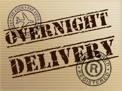 Overnight delivery stamp shows Express service 24 hours a day - Stock Illustration