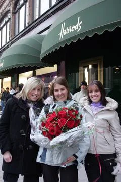 Overnight Queue Outside Harrods As Kylie Minogue Visits Shop Today. Flowers From Stock Photos
