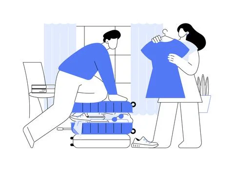 Overpacking isolated cartoon vector illustrations. Ilustración de archivo