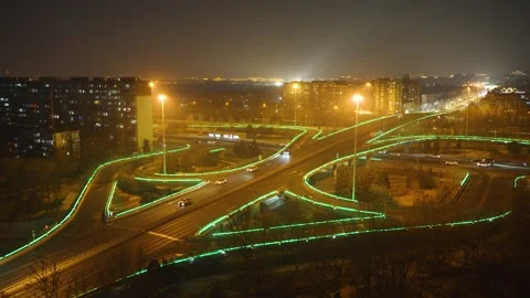 Overpass intersection traffic road at night Stock Footage 271507588