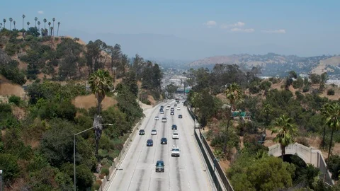 From overpass overlooking freeway north of los angeles 스톡 동영상 112762821