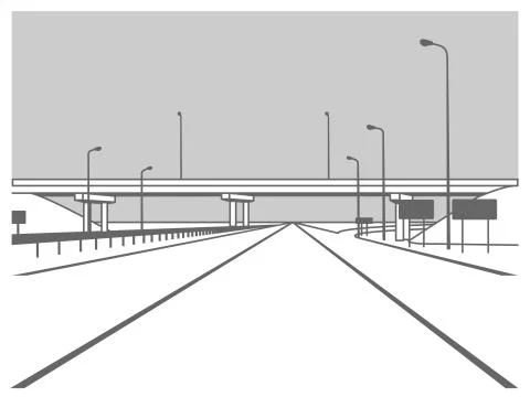 Overpass. Road Junction. The Road Goes Under The Bridge. Elevated Road. Styli Stock Illustration