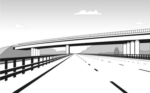 Overpass. Road Junction. The Road Goes Under The Bridge. Elevated Road. Styli Stock Illustration