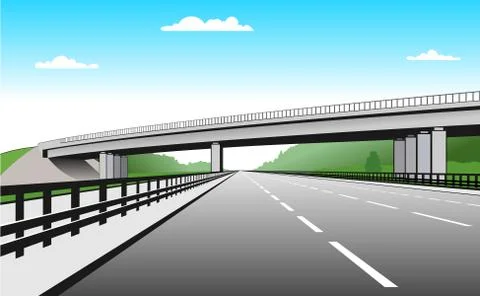 Overpass. Road Junction. The Road Goes Under The Bridge. Elevated Road. Styli Stock Illustration