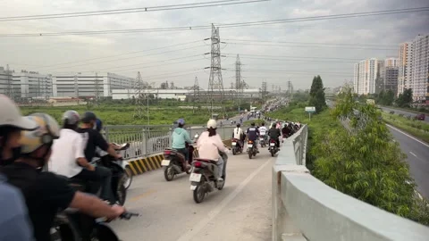 Overpass-view-workers-commuting-to-bac-ninh-industrial-park Stock Footage 340471884