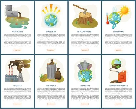 Overpopulation and Forest Destruction Website Set Stock Illustration