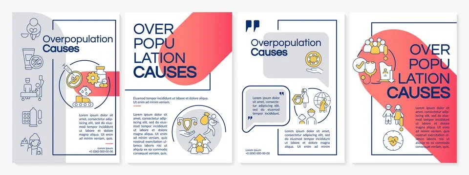 Overpopulation causes red and grey brochure template Stock Illustration