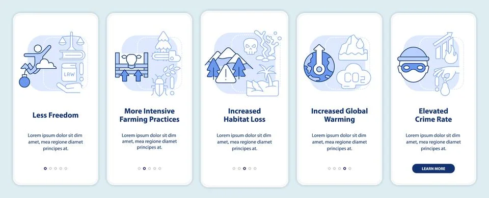 Overpopulation consequences light blue onboarding mobile app screen Stock Illustration