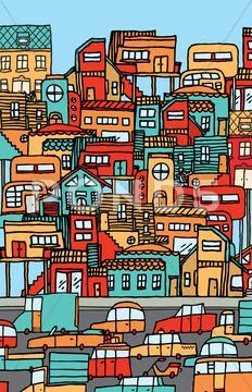 Overpopulation / crowded city full of cars and houses. Stock Illustration