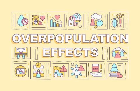Overpopulation effects word concepts yellow banner Stock Illustration