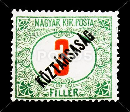 Overprint Koztarsasag, red cipher, Postage due serie, circa 1919 Stock Photos